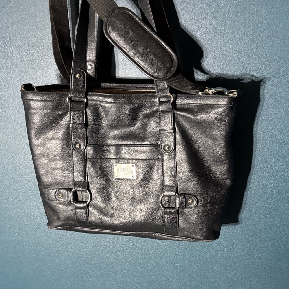 Kenneth Cole Reaction Black Leather Shoulder Bag